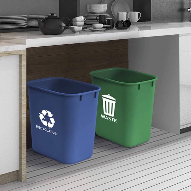 Acrimet Wastebasket Bin for Recycling and Waste, 6.75 Gallon/ 27 Quart/ 24 Liter (Plastic) (Green and Blue) (Set of 2) - Image 3